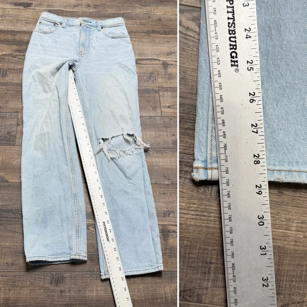 Abercrombie & Fitch The 90's Straight Ultra High-Rise Denim Jeans Destress Holes - Picture 8 of 11